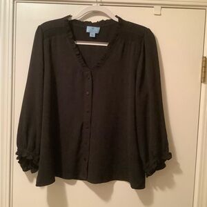CeCe Black Ruffled 3/4 Sleeve Blouse